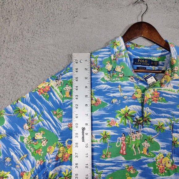 Polo Ralph Lauren Polo Shirt Mens XXL Blue Hawaiian Print Pony Logo Tropical NWT - Picture 3 of 15